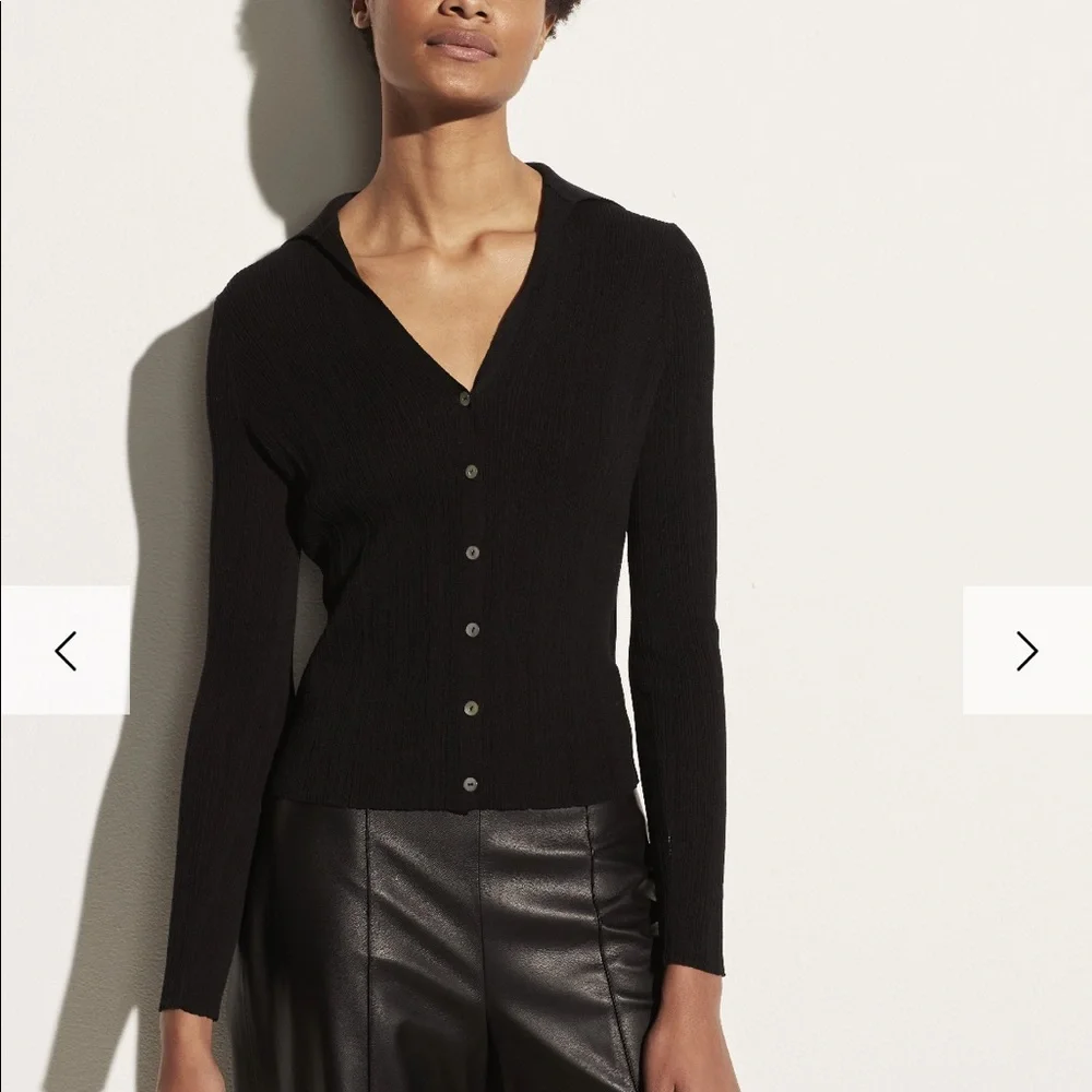 Vince Ribbed Polo Cardigan - Picture 1 of 6